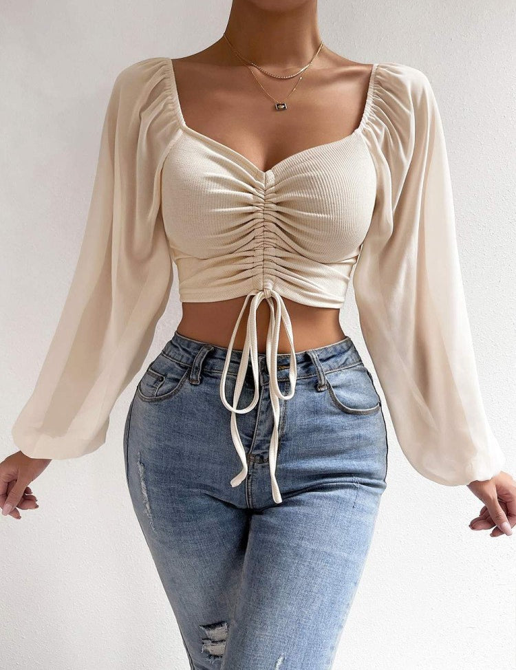 Blusa de Malha e manga longa marrom branco