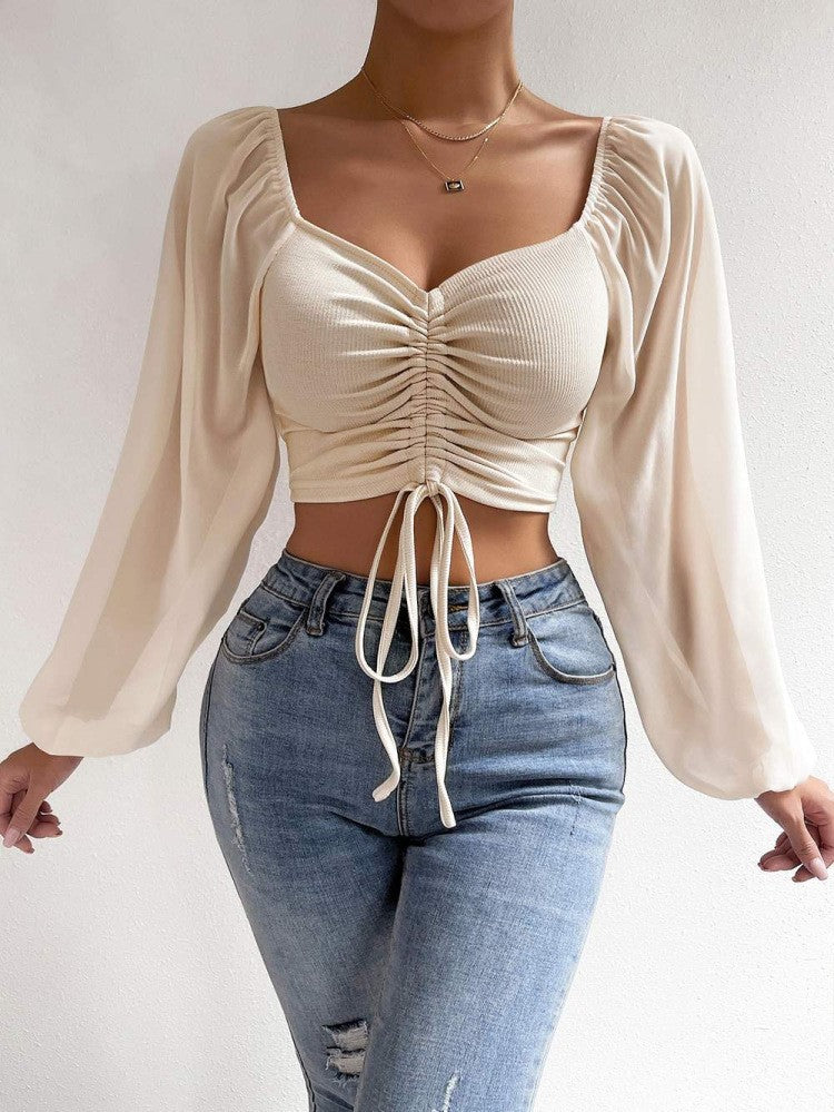 Blusa de Malha e manga longa marrom branco