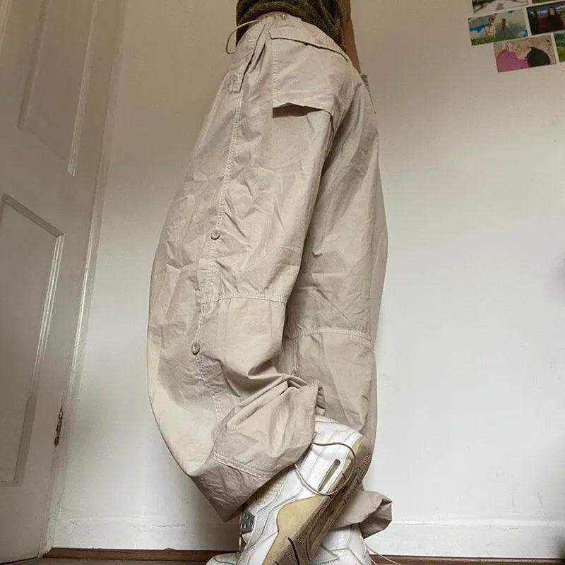 Calça Cargo Oversize Moletom bege