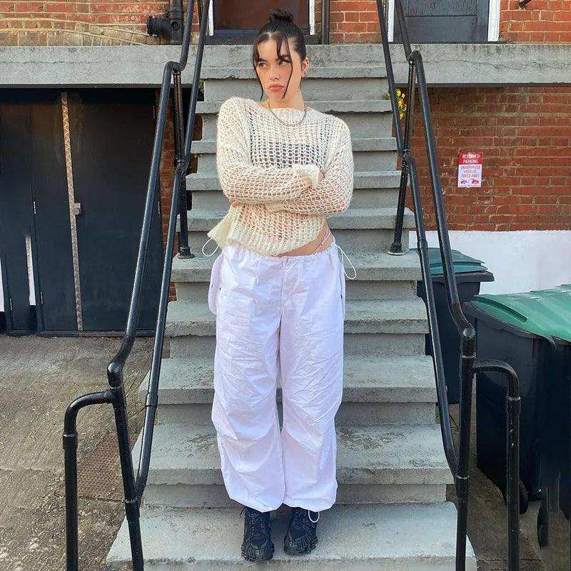Calça Cargo Oversize Moletom branco 