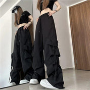 Calça Cargo de Cintura Alta Streetwear preto