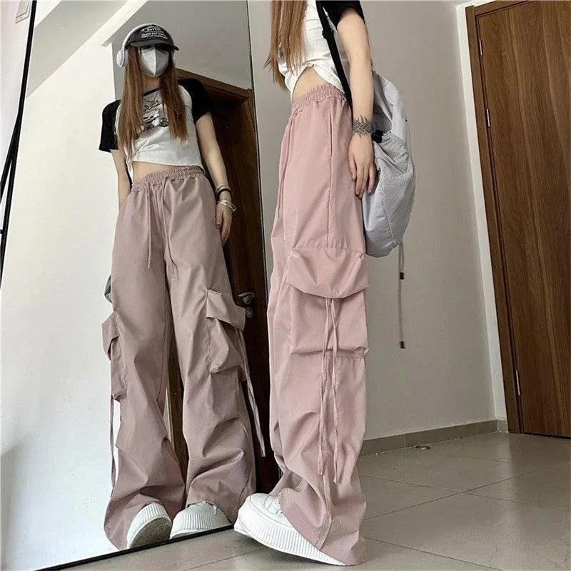 Calça Cargo de Cintura Alta Streetwear preto