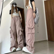 Calça Cargo de Cintura Alta Streetwear preto