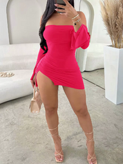 Mini vestido de manga comprida sem alças feminino