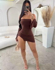 Mini vestido de manga comprida sem alças feminino