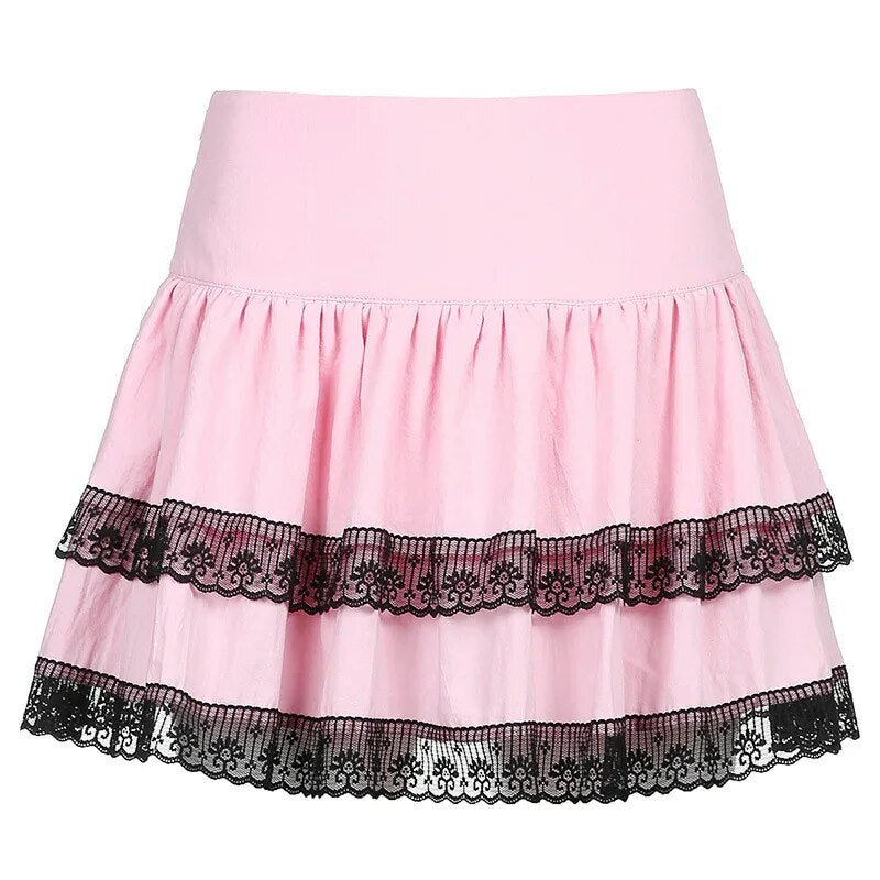 Mini Saia Gótica Japonesa rosa preto
