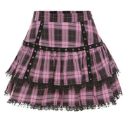 Mini Saia Gótica Japonesa rosa xadrez