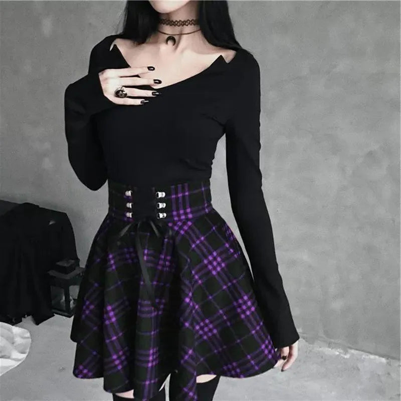 Mini Saia Xadrez Gótica Feminina roxo