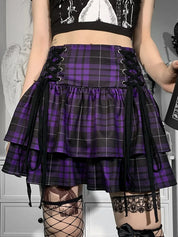 Mini Saia Xadrez Gótica Feminina roxo