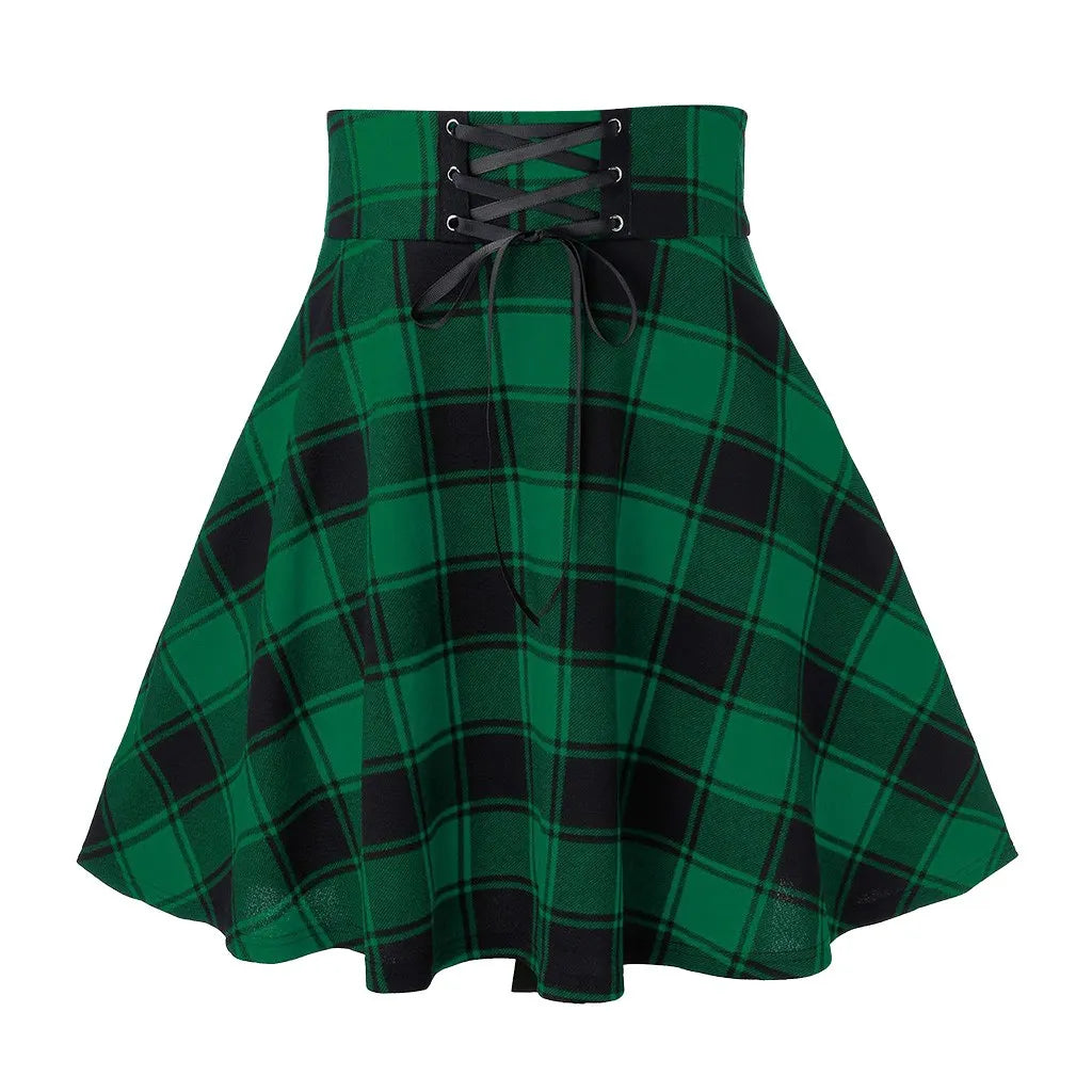 Mini Saia Xadrez Gótica Feminina verde