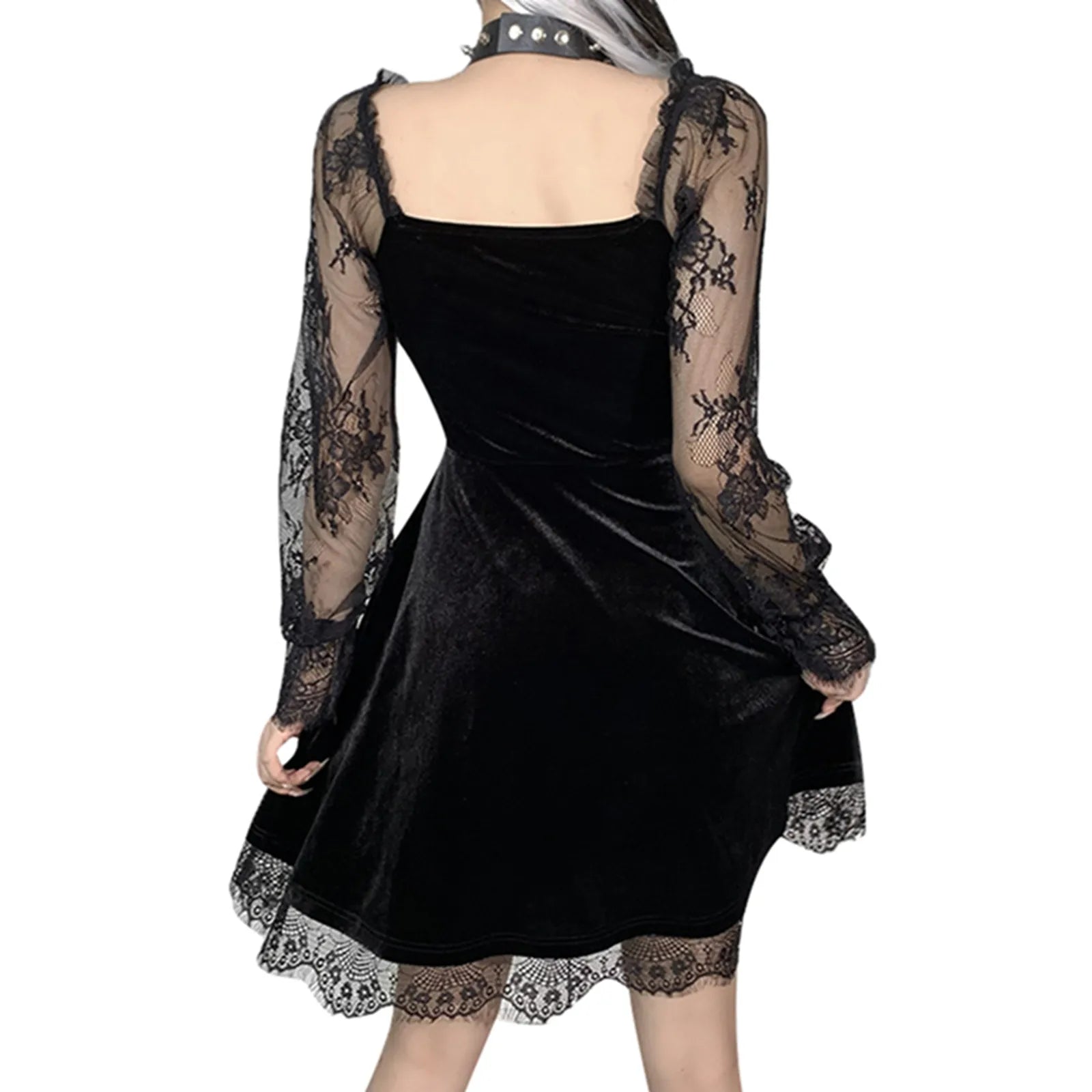 Mini Vestido de Renda 90s vintage punk feminino preto 