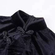 Mini Vestido preto Cheongsam acabamento
