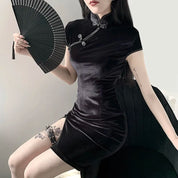 Mini Vestido preto Cheongsam moda chinesa
