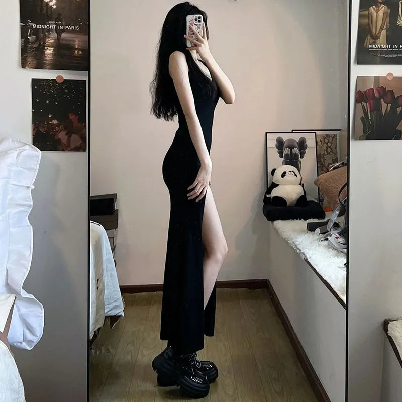 Vestido coreano delgado / Negro 
