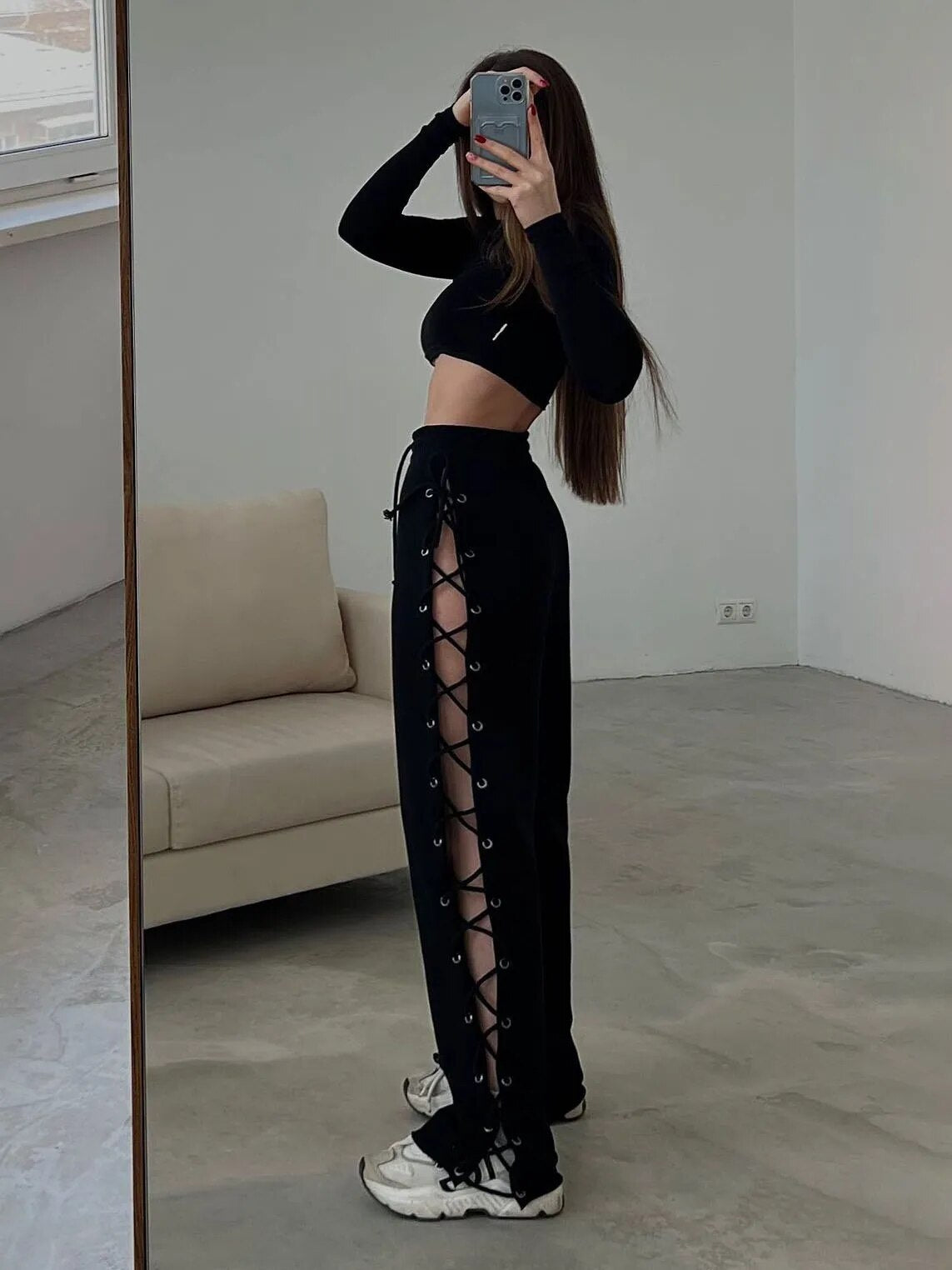 Calça de Malha com Fenda / Streetwear Feminina - CrystalVenus