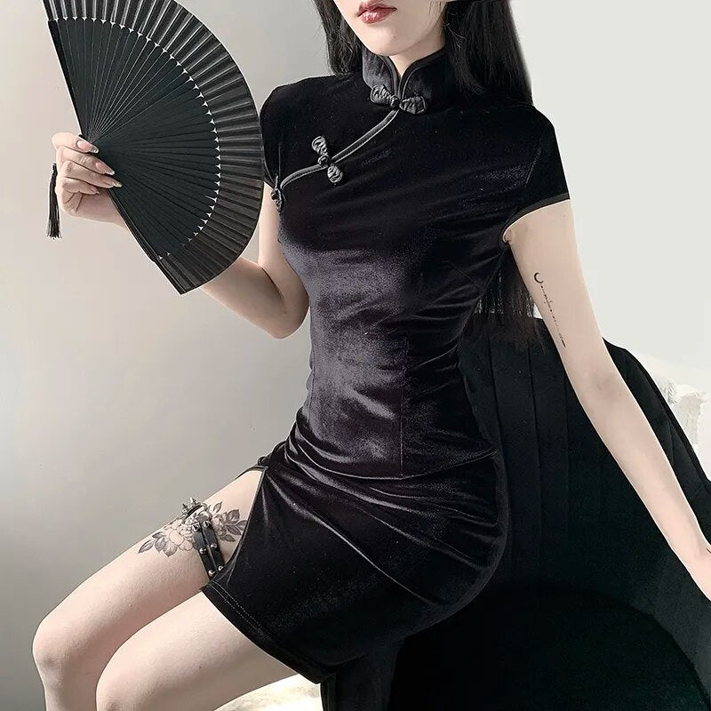 Mini vestido Cheongsam/ropa de calle vintage de moda china 
