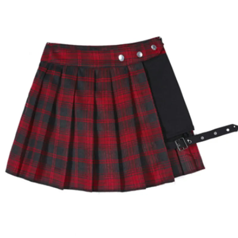 Saia Feminina Gothic punk irregular cintura alta vermelha