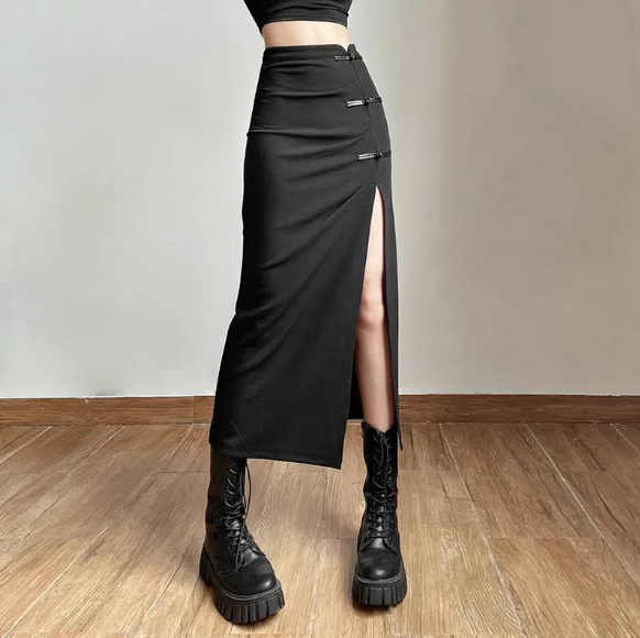 Saia Feminina Split Simples preto