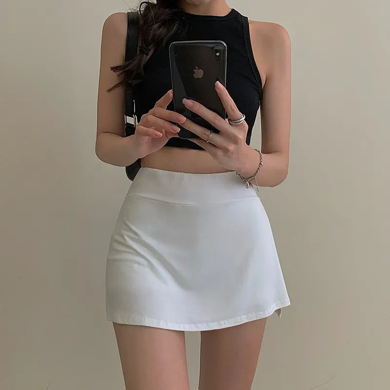 Saia de tênis feminina cintura alta branco