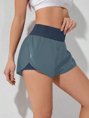 Short Esportivo Feminino de cintura larga elástico azul