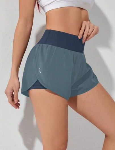 Short Esportivo Feminino de cintura larga elástico azul