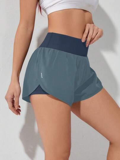 Short Esportivo Feminino de cintura larga elástico azul