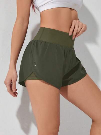 Short Esportivo Feminino de cintura larga elástico verde militar