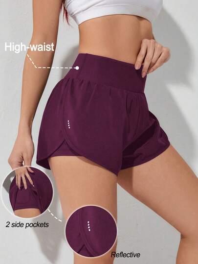 Short Esportivo Feminino de cintura larga elástico vinho