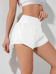 Shorts Esportivos Feminino de cintura larga elástico branco