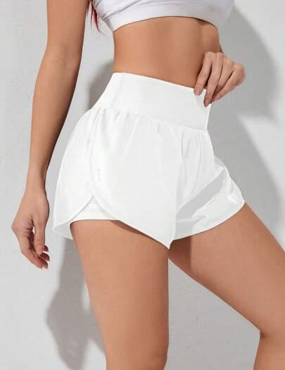 Shorts Esportivos Feminino de cintura larga elástico branco