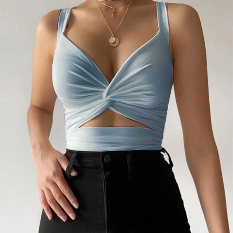 Top Casual Feminino Sem Mangas azul