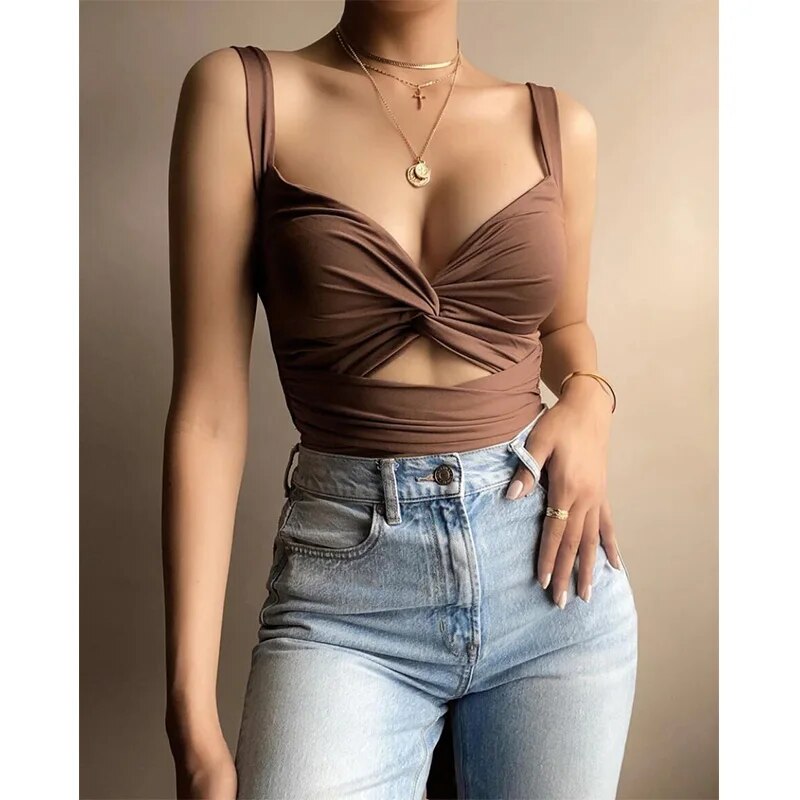 Top Casual Feminino Sem Mangas marrom