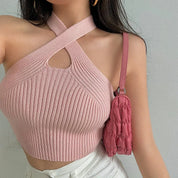 Top Justo Casual Gola Halter rosa