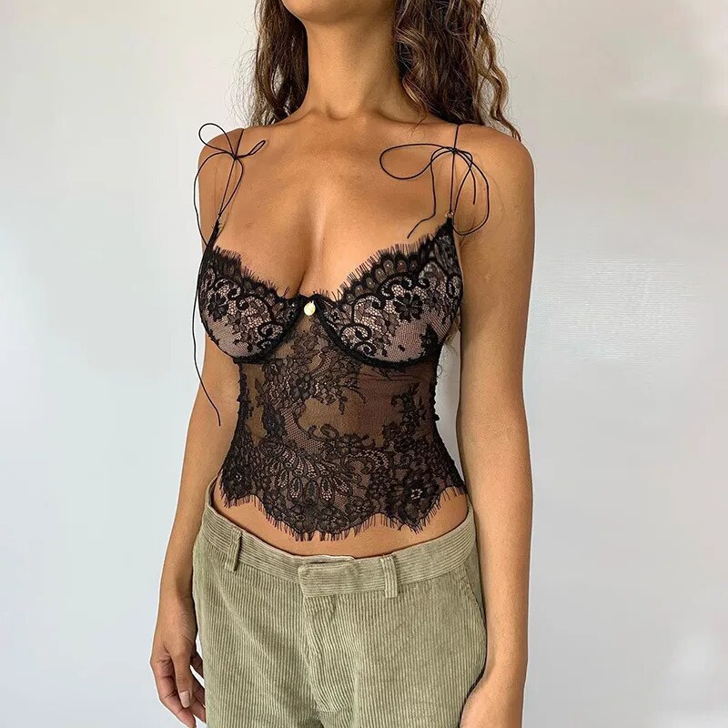 Top de Renda Feminino preto transparente