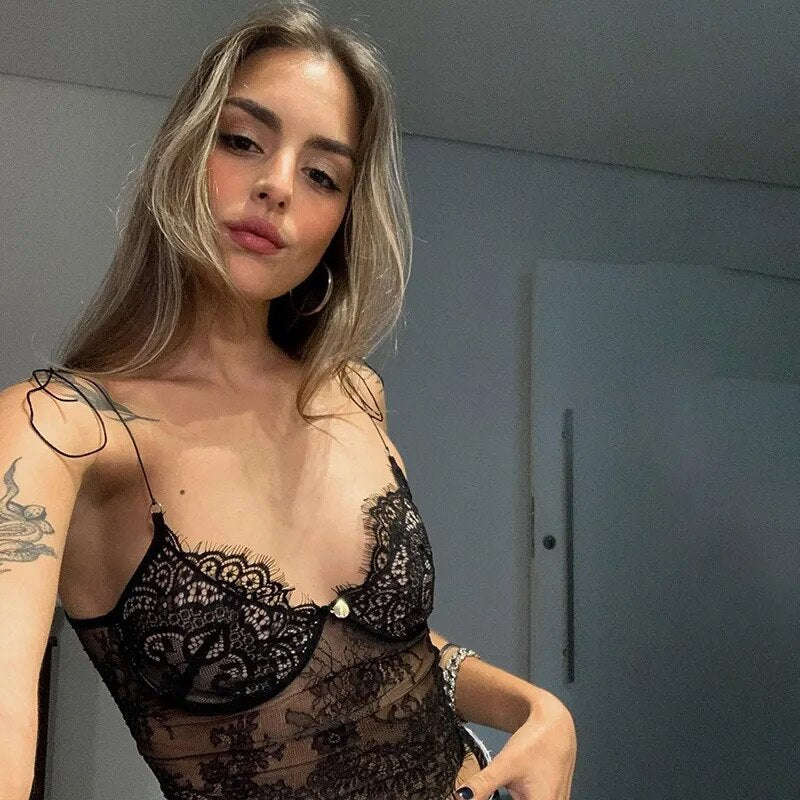 Top de Renda Feminino preto transparente