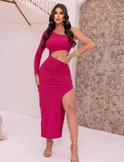Vestido Blogueira Feminino Com Fenda preto