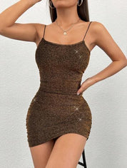 Vestido Bodycon Curto preto e marrom Com Lantejoulas cinza Enrugado feminino
