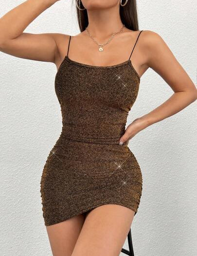 Vestido Bodycon Curto preto e marrom Com Lantejoulas cinza Enrugado feminino