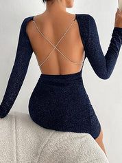 Vestido Bodycon azul Franzido Festa Sem Alças