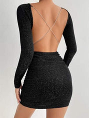 Vestido Bodycon preto Franzido Feminino De Festa Sem Alças