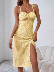Vestido Boho Feminino amarelo Abertura lateral