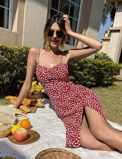 Vestido Boho vermelho com Florzinhas 