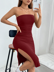 Vestido Feminino Curto Com Fenda vinho