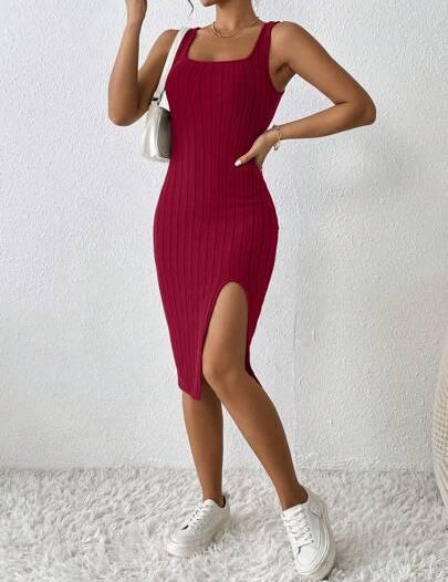 Vestido Feminino De Verão Com Fenda