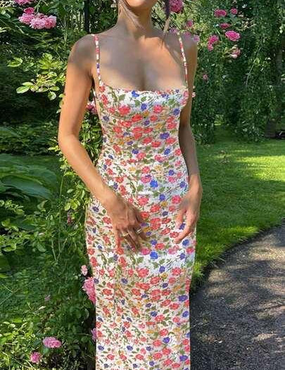 Vestido Floral Cami Bainha De Sereia rosa