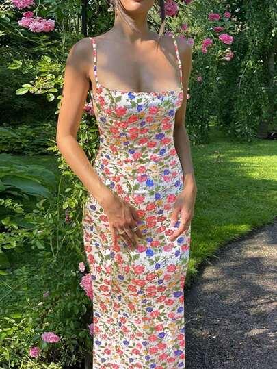 Vestido Floral Cami Bainha De Sereia rosa