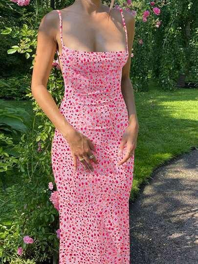 Vestido Floral rosa Bainha De Sereia 