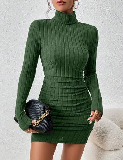 Vestido Franzido de gola alta verde