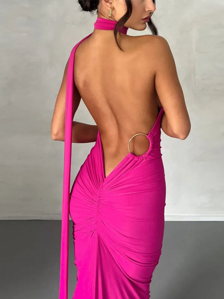 Vestido Longo Franzido rosa