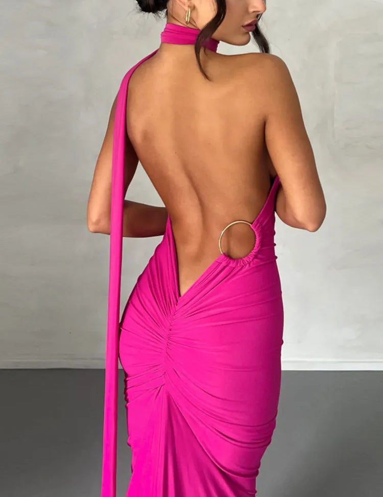 Vestido Longo Franzido rosa